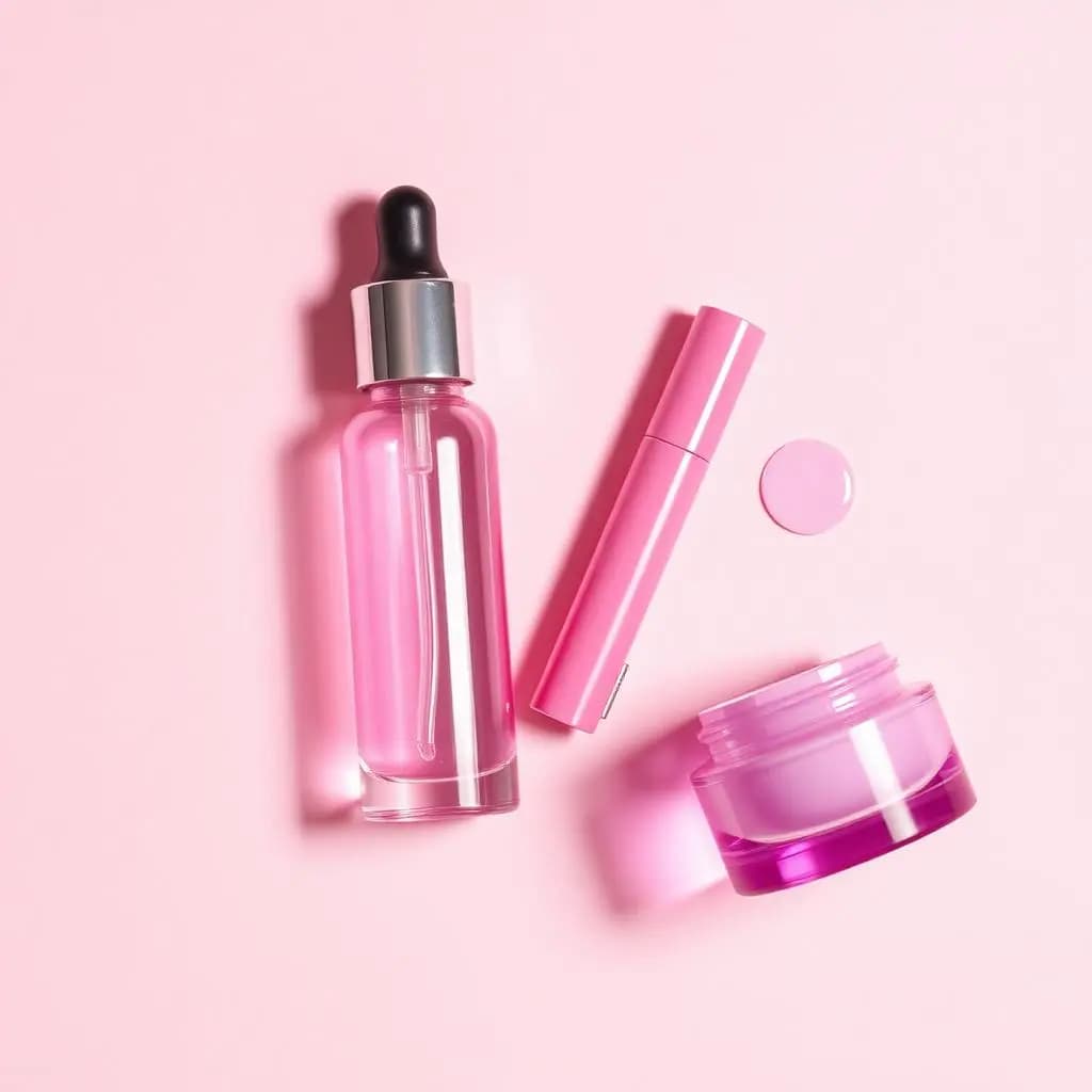 Pink cosmetics flat lay